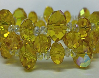 Beaded bracelet, Crystal bracelet 8mm 7mm yellow crystals with 2mm white crystals on stretchy cord