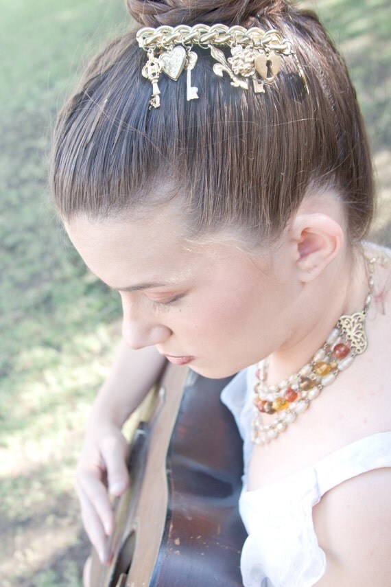 Items similar to Vintage gold chain linked hair clip with 8 hanging