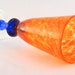 Hand Blown Art Glass Orange Cup Aqua Blue Stem Purple button Flute made by James Moody