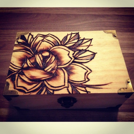 Items similar to pyrography. woodburning. traditional rose...tattoo ...