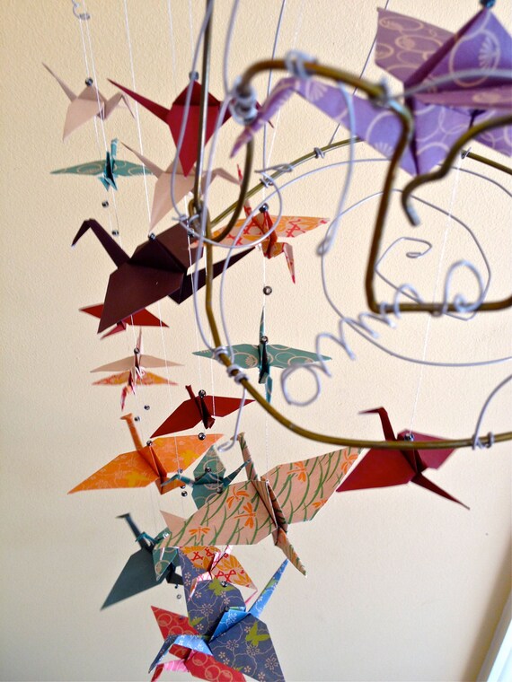 Wire Birdcage Sculpture with Origami Cranes by BetweenTheSpectrum