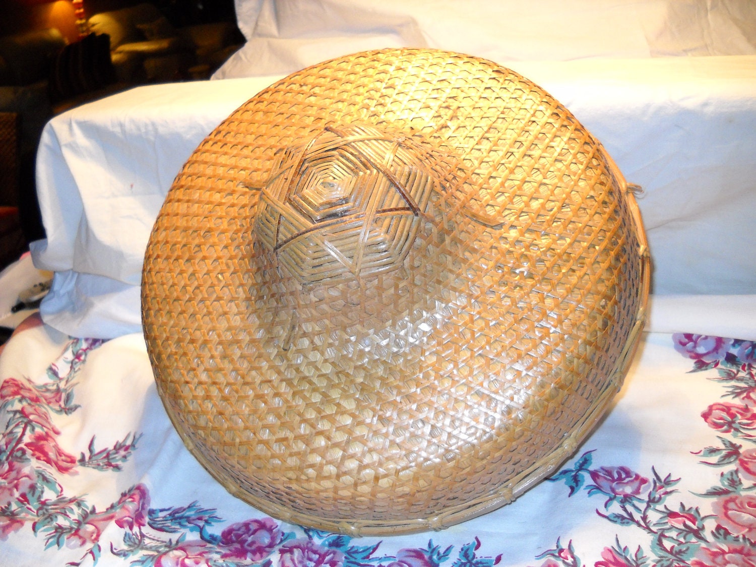 Vintage Asian Wicker Hat by RepeatAct on Etsy