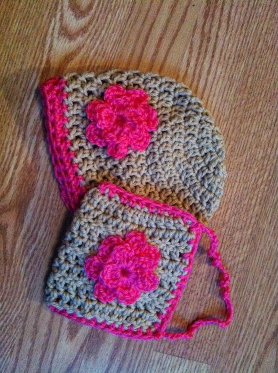 Items similar to Crochet Hat and Matching Purse for child. In Pink and
