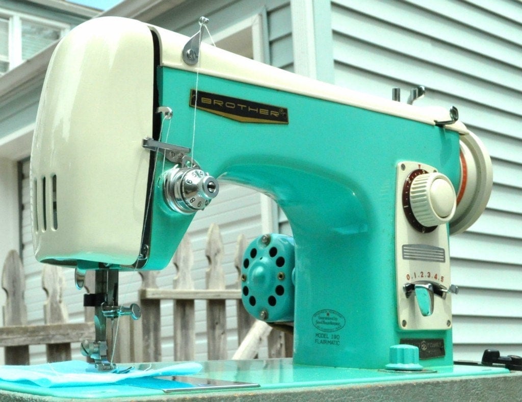 Turquoise Vintage Brother Sewing Machine 1950's with