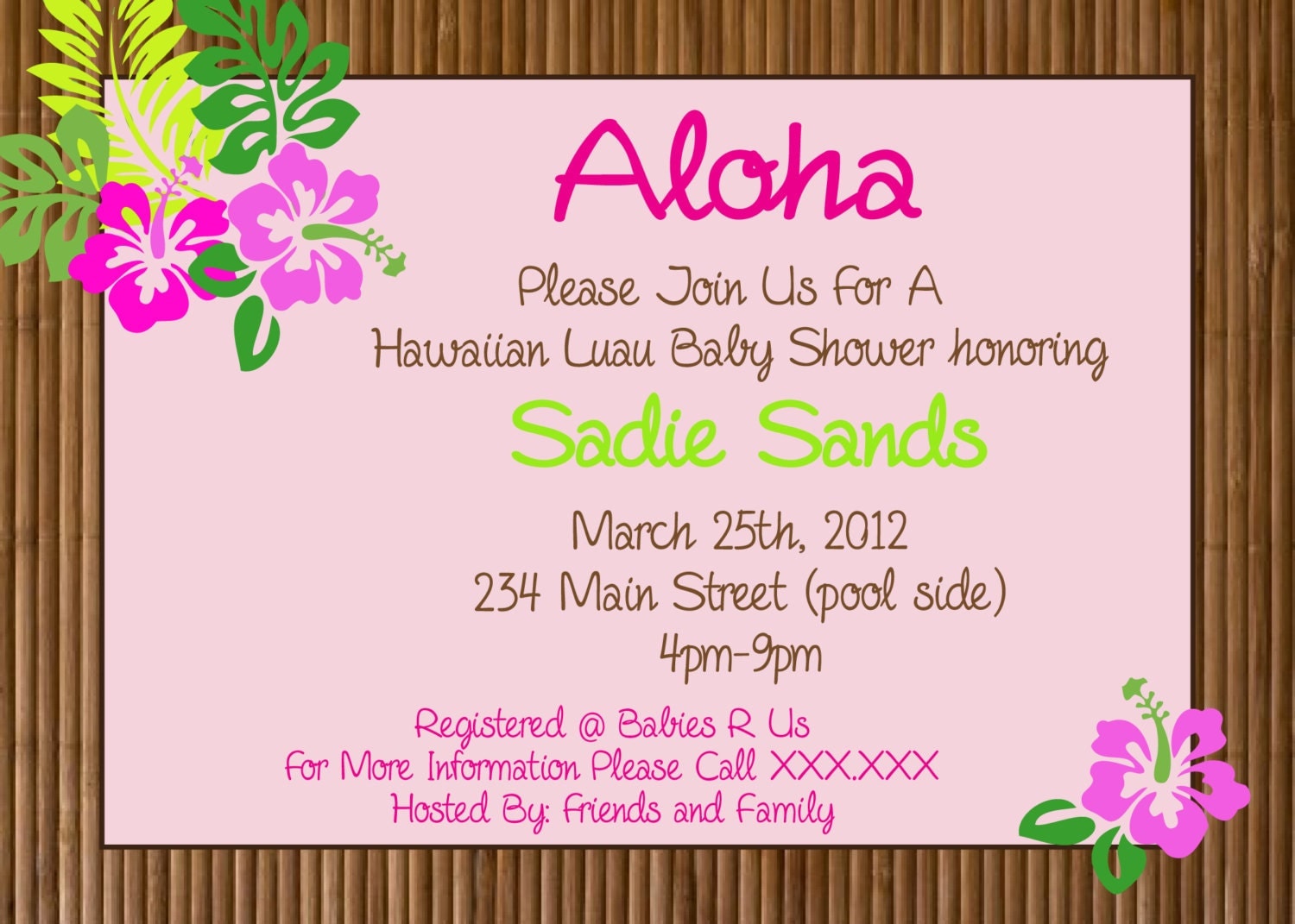 Hawaiian luau party Printable Invitation