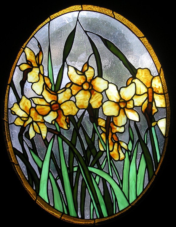 Daffodils Stained Glass Panel