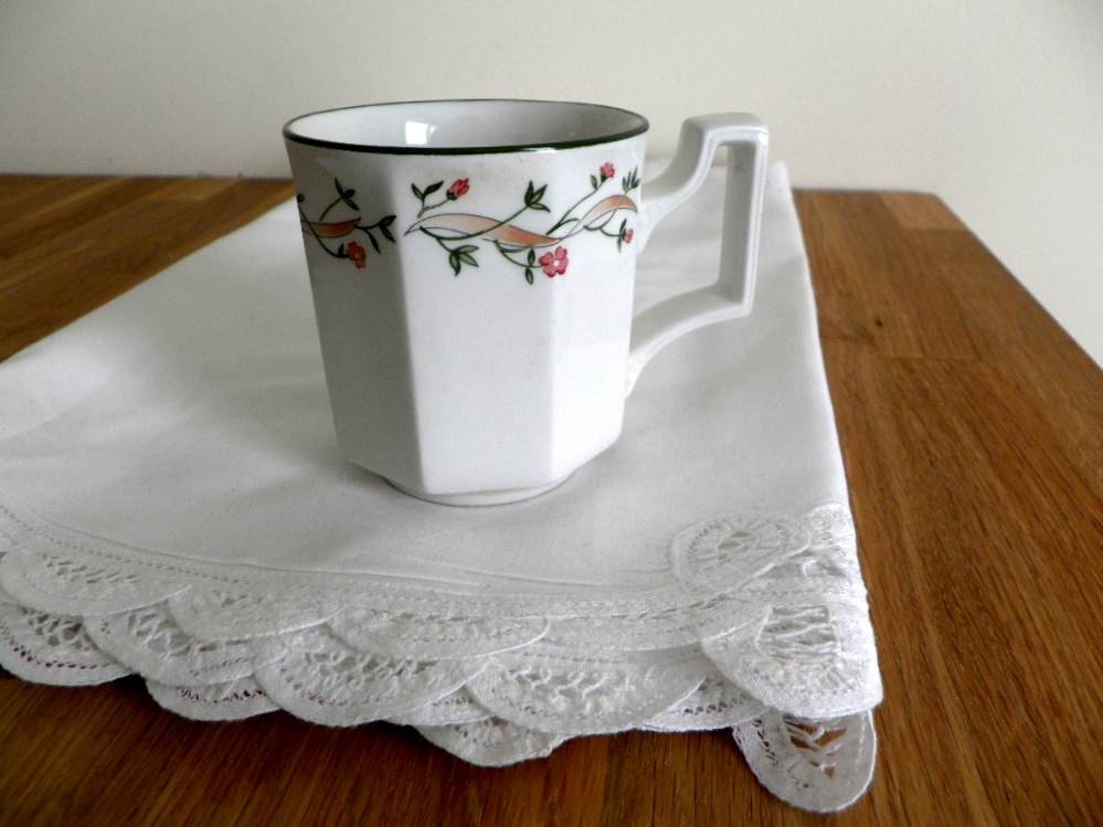 Vintage Coffee Cup Made in England Pink Flowers Eight Sided