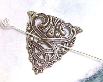 Celtic Shawl Pin, Silver Celtic Scarf Pin, Celtic Hair slide, hammered, sweater pin, fall fashion, silver shawl pin, oxidized, matte silver