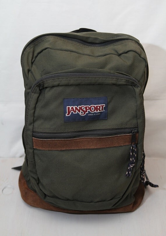 Vintage Jansport Leather Bottom Backpack Forest Green 1990s