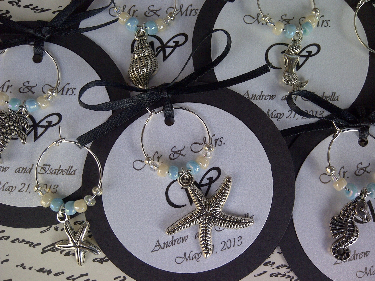 5 45 Custom Beach Themed Wine Charm Favors Weddings Bridal 