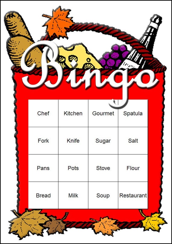 Cooking Themed Bingo Set by QuestAdventures on Etsy