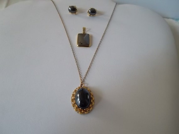 Piece Black Alaskan Diamond Vintage Earrings, Necklace, Brooch Free ...