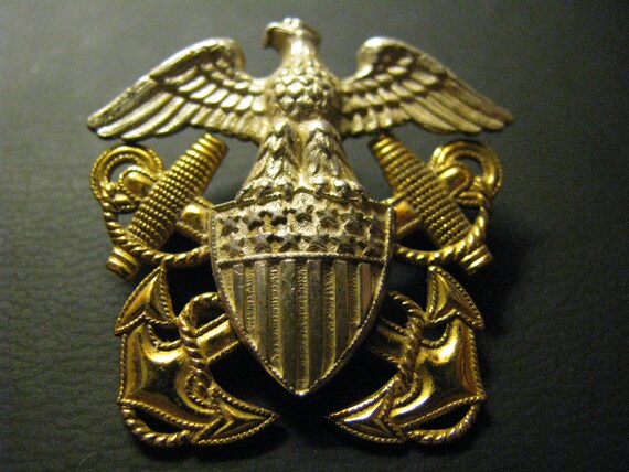 Gold Navy Shielded Eagle on Anchors Pin