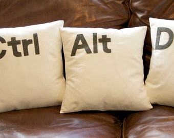 Ctrl - Alt - Del Computer key cushion pillow cover set ivory / black / Grey 16 ''