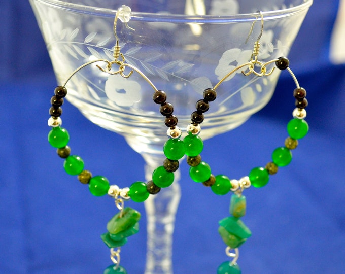 Natural Jade, Garnet, Serpentine, Beryl and Amazonite Gemstone Bead Earring Hoops E92