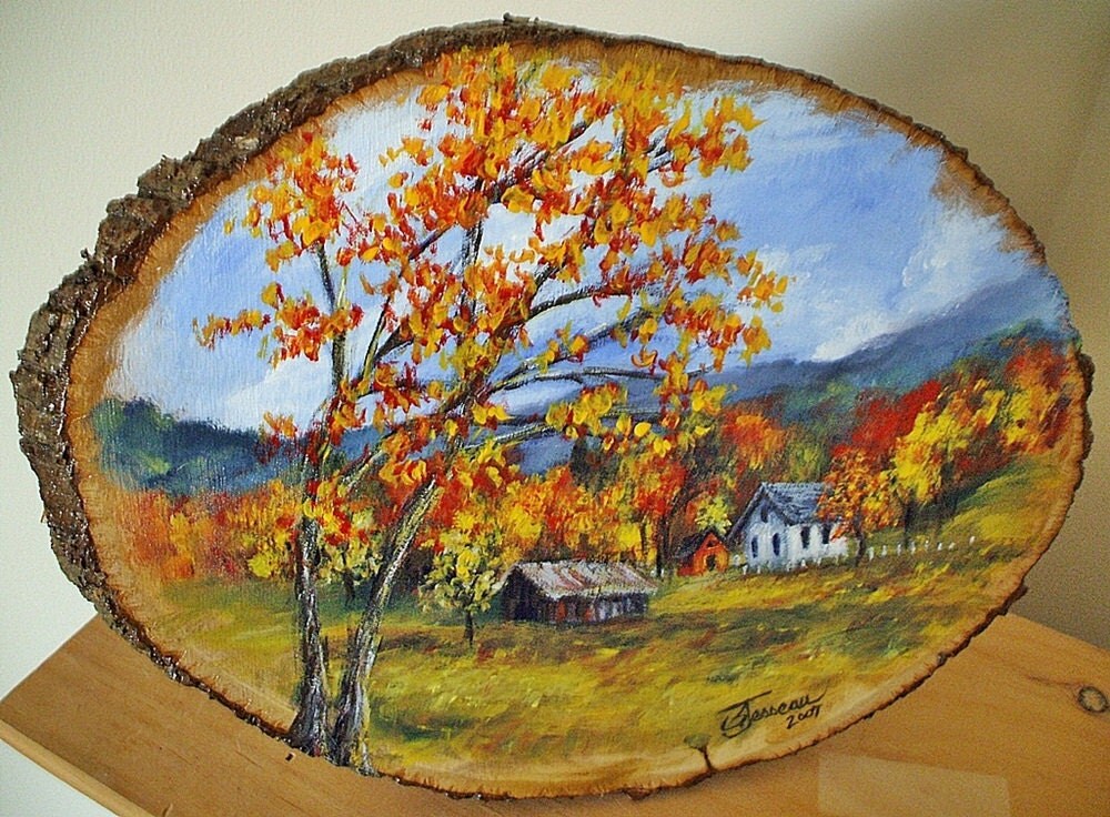 Hand Painted Wood Plaques Autumn Landscape Painting on