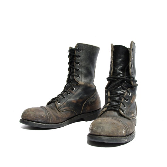 Items similar to Distressed Vintage Combat Boots Standard Issue Black ...