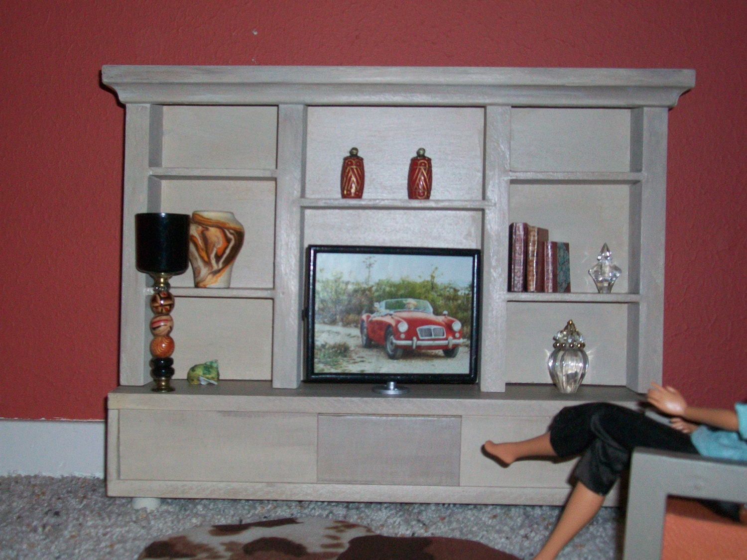 OOAK sixth scale Danish Modern entertainment center with