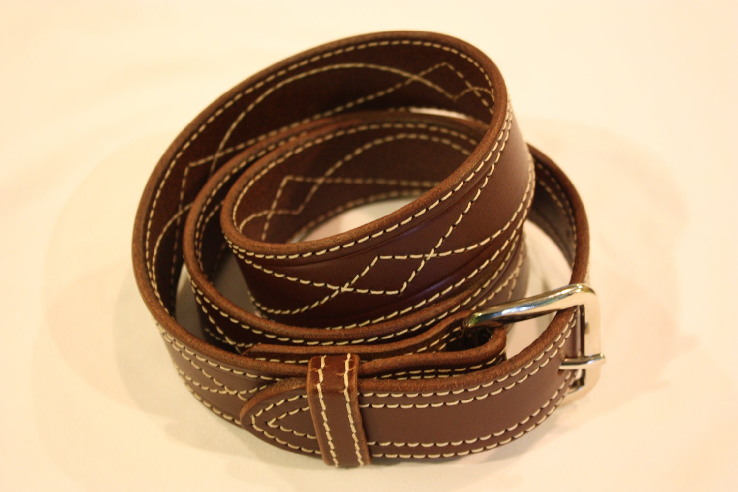 36 Amish made Leather Belt with Decorative Stitching and