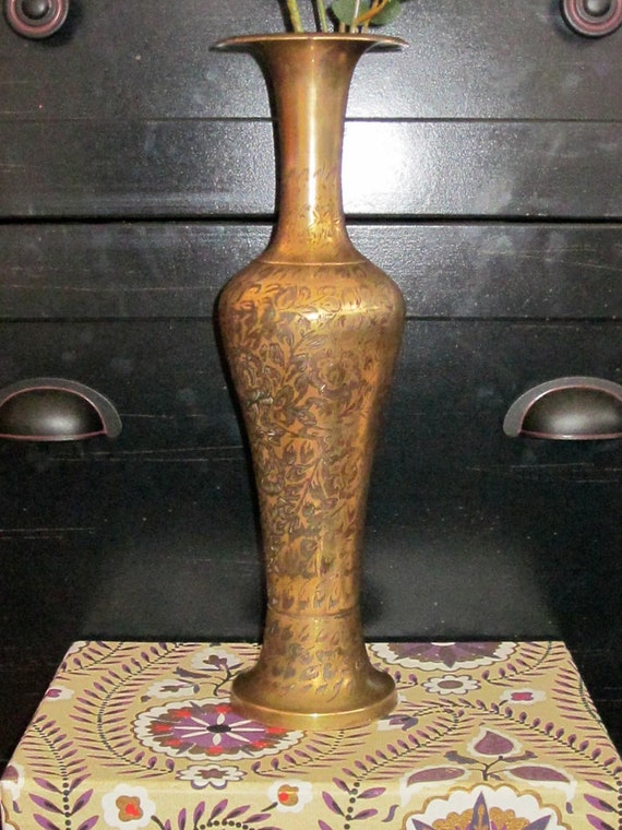 Items similar to Etched Brass Indian Vase on Etsy