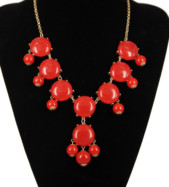 Items similar to SALE RED 8 stone Bubble Necklace,Handmade Bib Necklace,Statement NeckalceS001