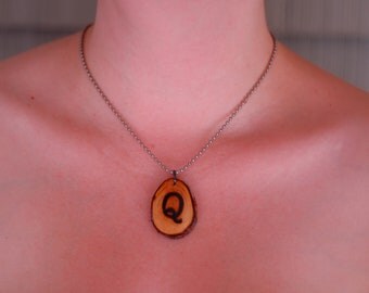 Letter Q Necklace, Reclaimed Wood