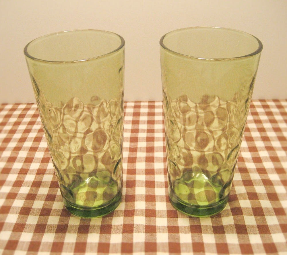 Vintage Green Glass Tumblers Set of Two