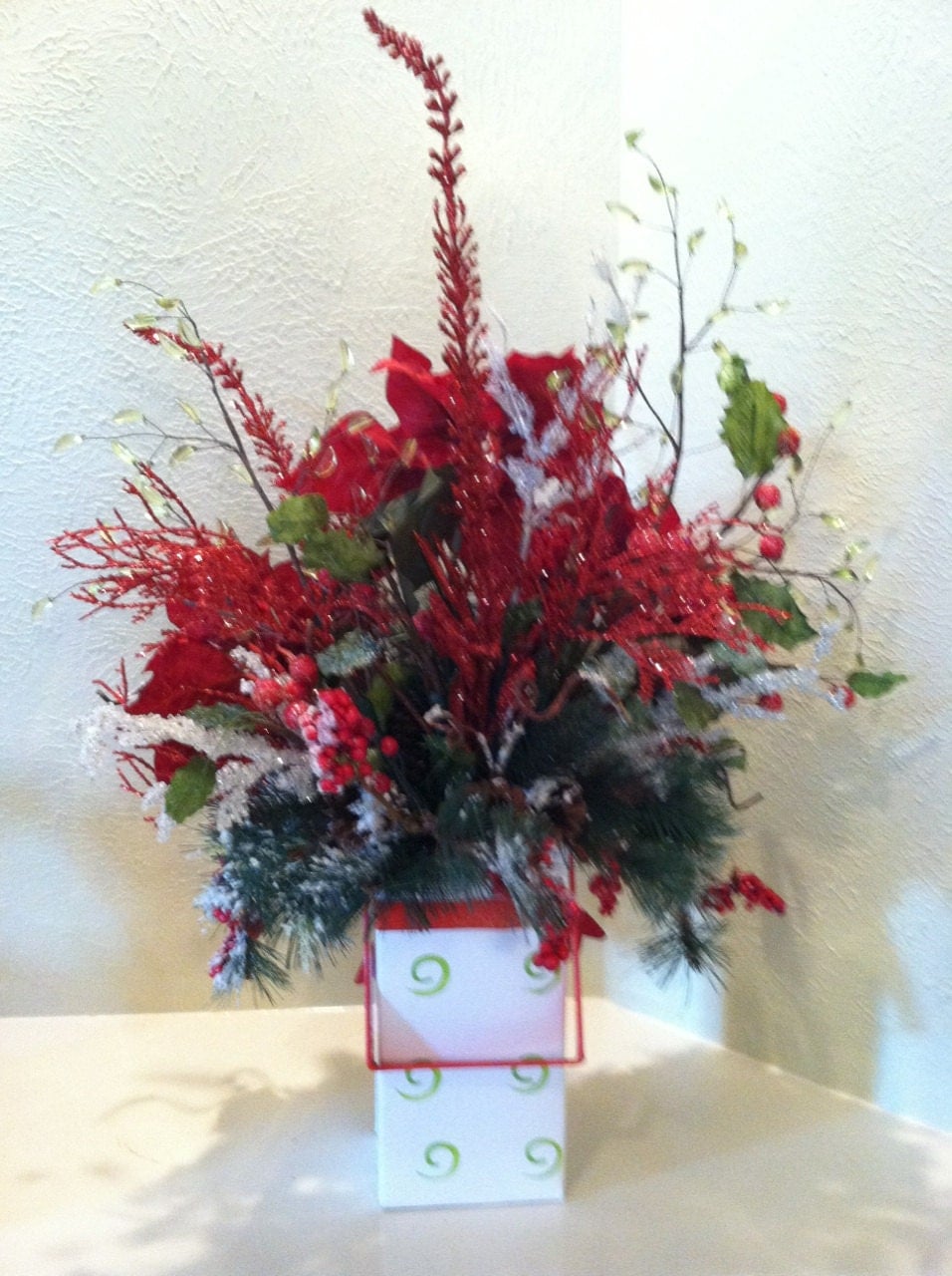 Christmas Silk Floral Arrangement Present Container Design