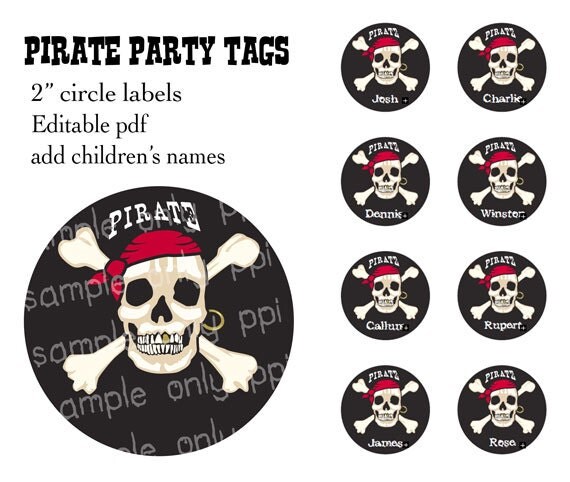 Pirate Party 2 circle labels editable PDF by PrintablePartyIdeas