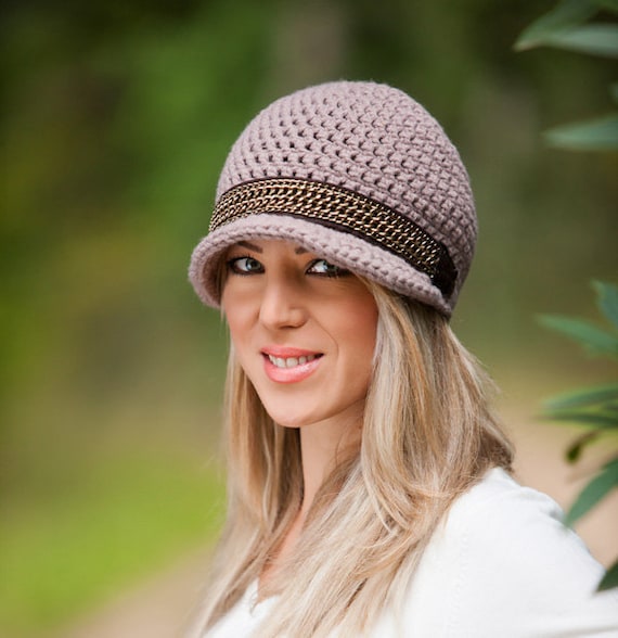 Items similar to Crochet Woman's Hat with Brim, in Dusty Pink ...