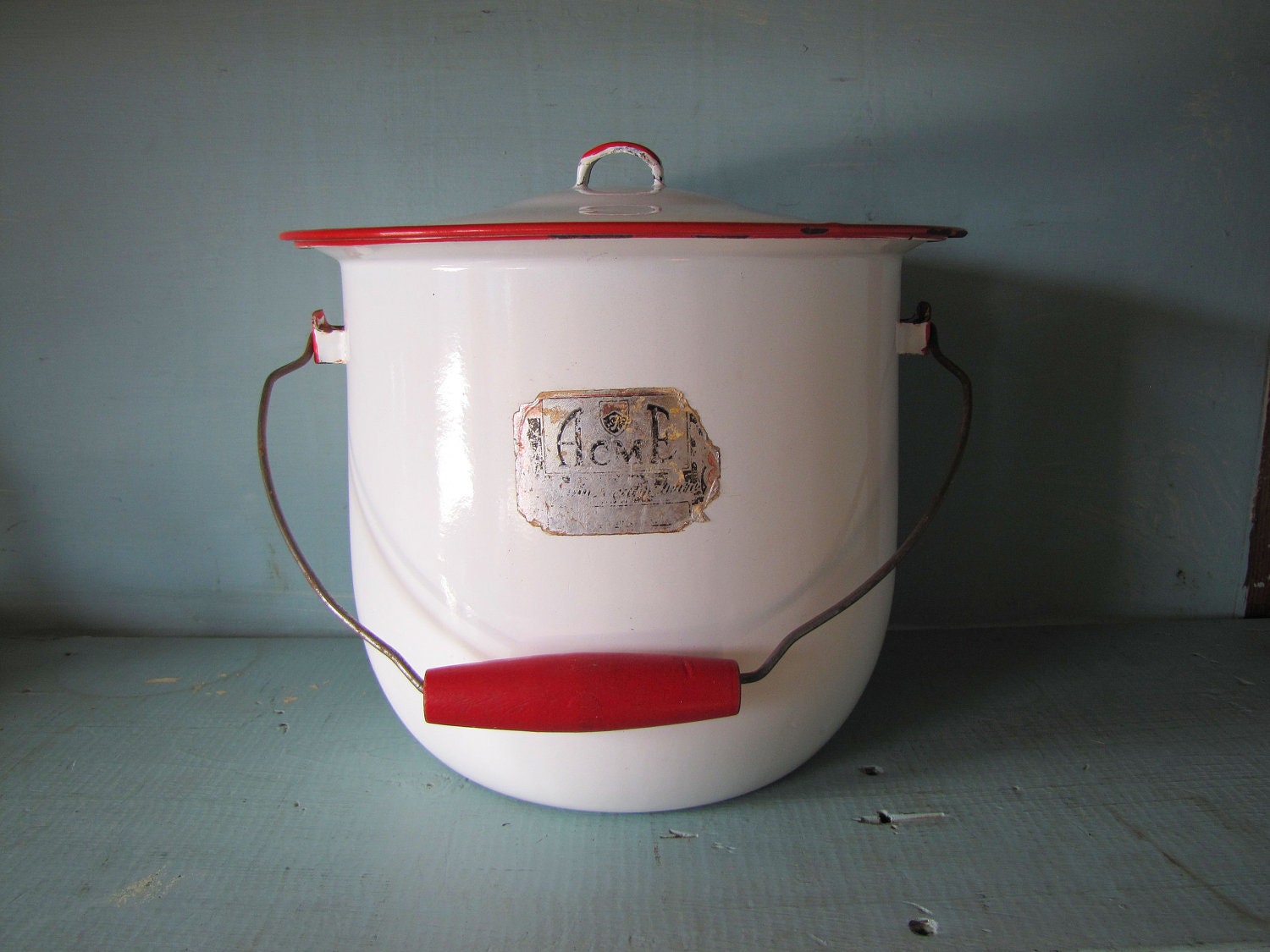 Lidded Enamel Chamber Pot From Acme