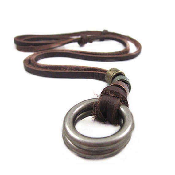 Items similar to Adjustable Brown Leather Necklace alloy pendant Men's
