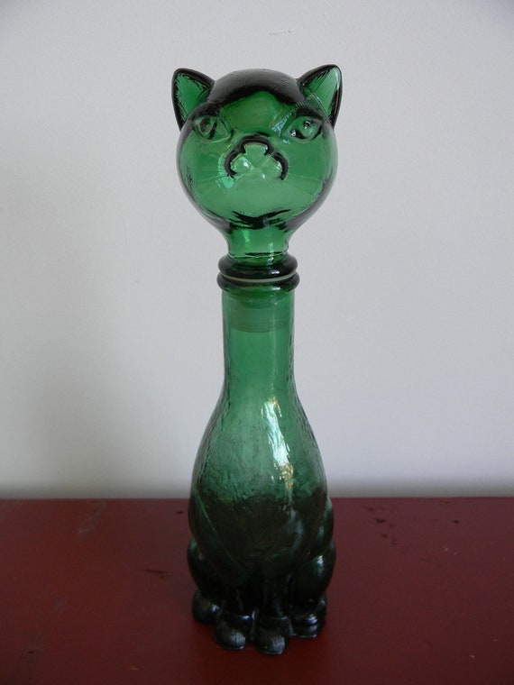 Vintage Green Glass Cat Decanter by TwoBrotherCats on Etsy