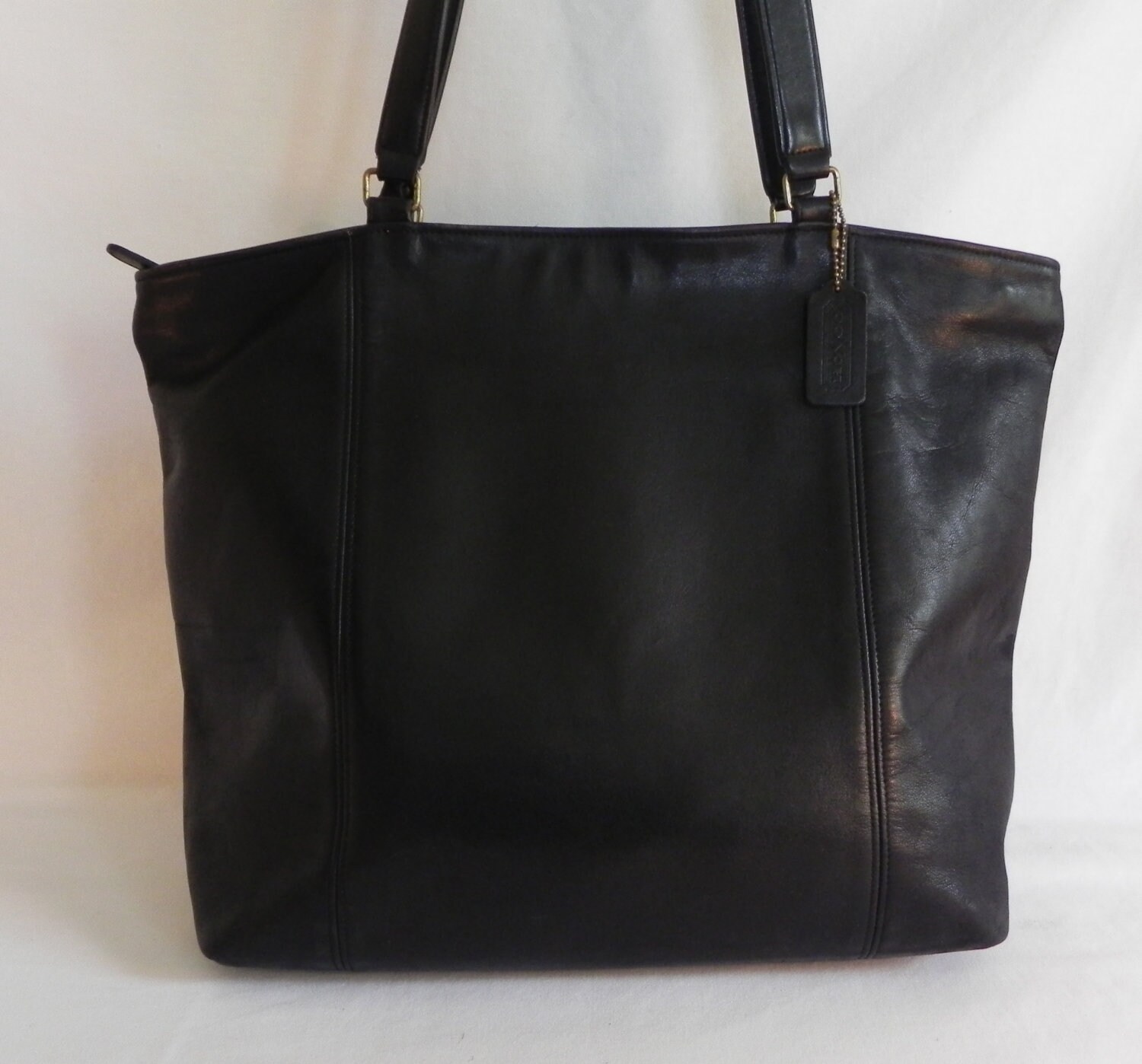 Vintage Black Leather Coach Tote Bag Diaper Bag Large Carryall