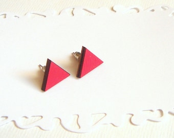 Red Geometric Earrings ,Laser Cut Wood Triangles Earrings,Geometric Jewelry