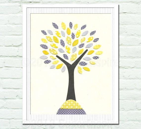 Yellow and grey wall art Nursery Art Print 8x10Kids Room
