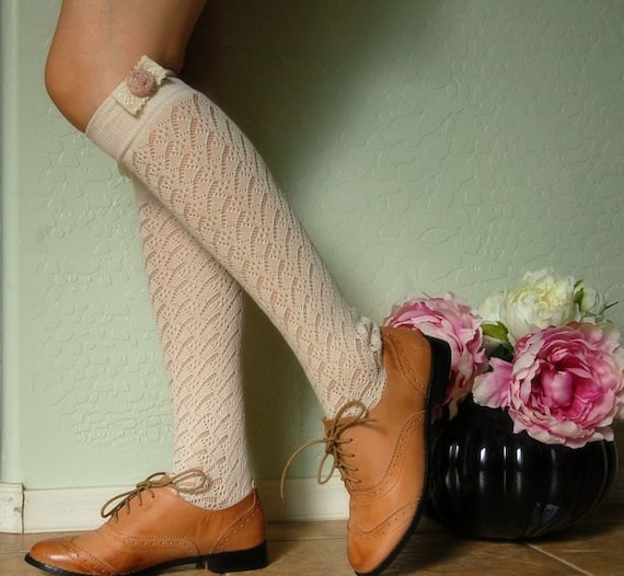 Beautiful Cream vintage style socks. boots socks.Cute lace