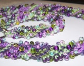 Lush Purple and Green Beaded Necklace Bracelet and Earrings With Pink and Blue Accents