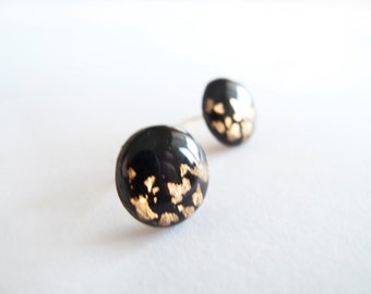 Black Gold Stud Earrings - Polymer Clay and Resin Jewelry