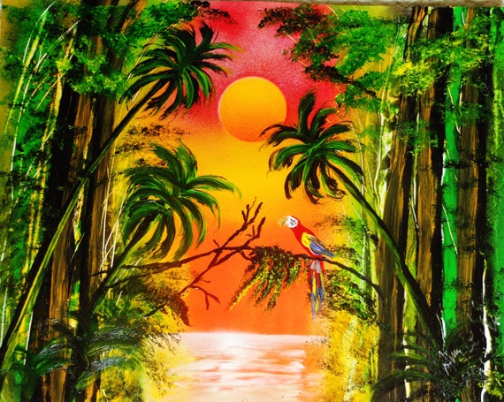 Items similar to This is a tropical rain forest at sunset 11" x 14