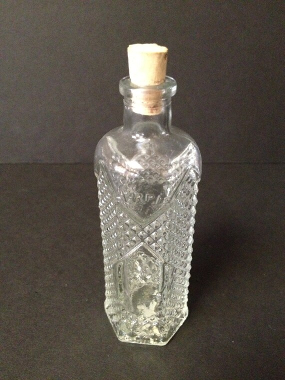 Small Vintage Faceted Glass Spanish Hexagon Bottle