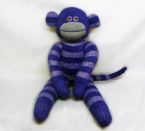 Sock Monkey Dark Blue Striped Stuffed Toy by TanyaSockToys on Etsy