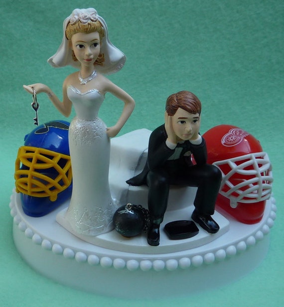  Wedding  Cake  Topper  Team Rivalry Hockey House  Divided  Ball and