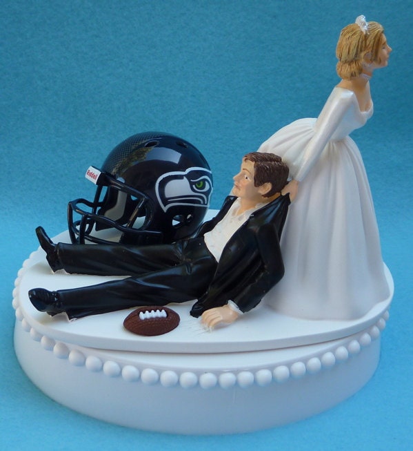 Wedding Cake Topper Seattle Seahawks Football Themed w/ Garter