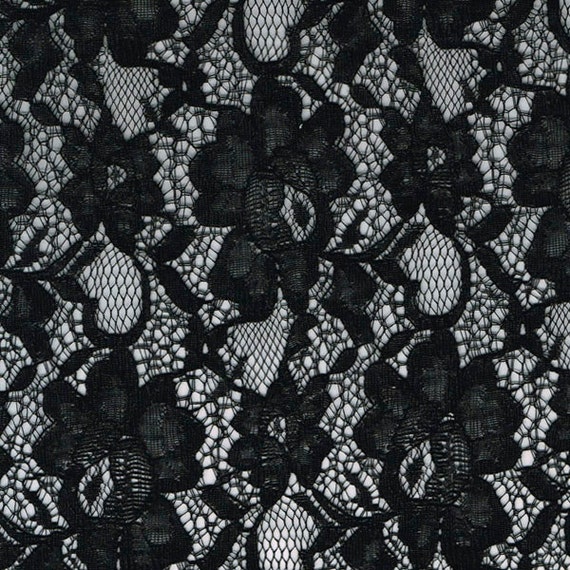 Black Chic Pattern Vintage Cotton Floral Lace Fabric by the