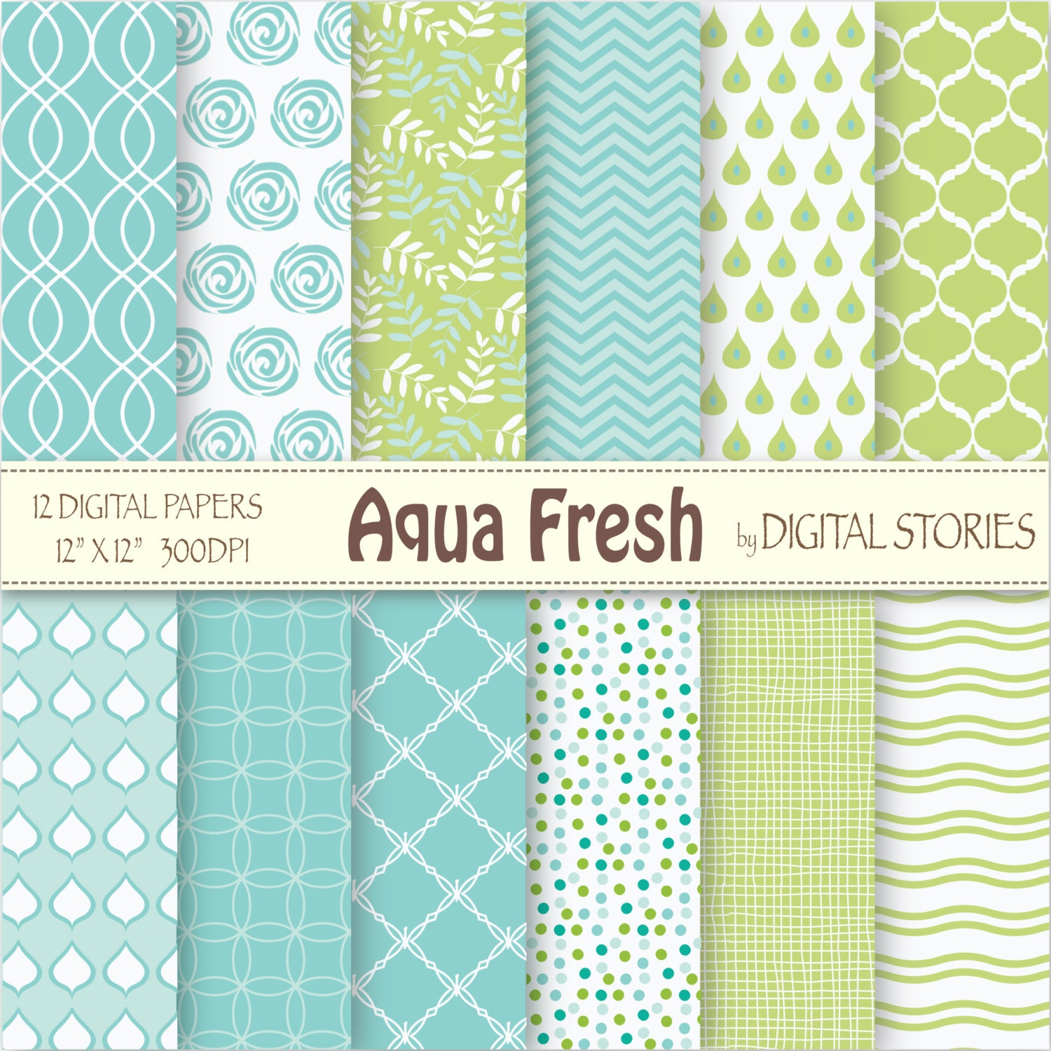 Aqua Blue Digital Paper: AQUA FRESH Aqua Blue