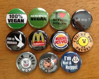 Vegan Buttons Pinback Buttons Set of 11