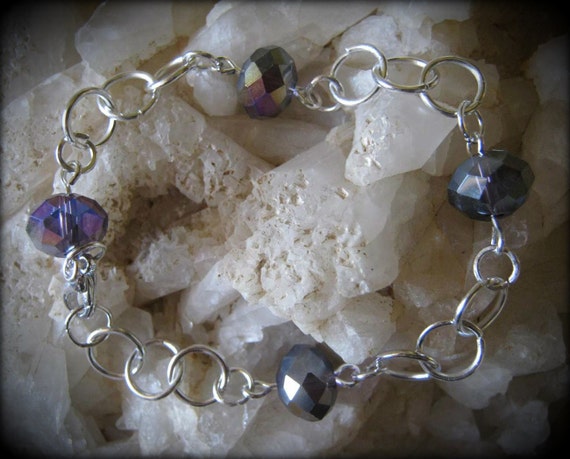 Handmade Silver Bracelet with Lilac Facetted Crystals by IreneDesign2011