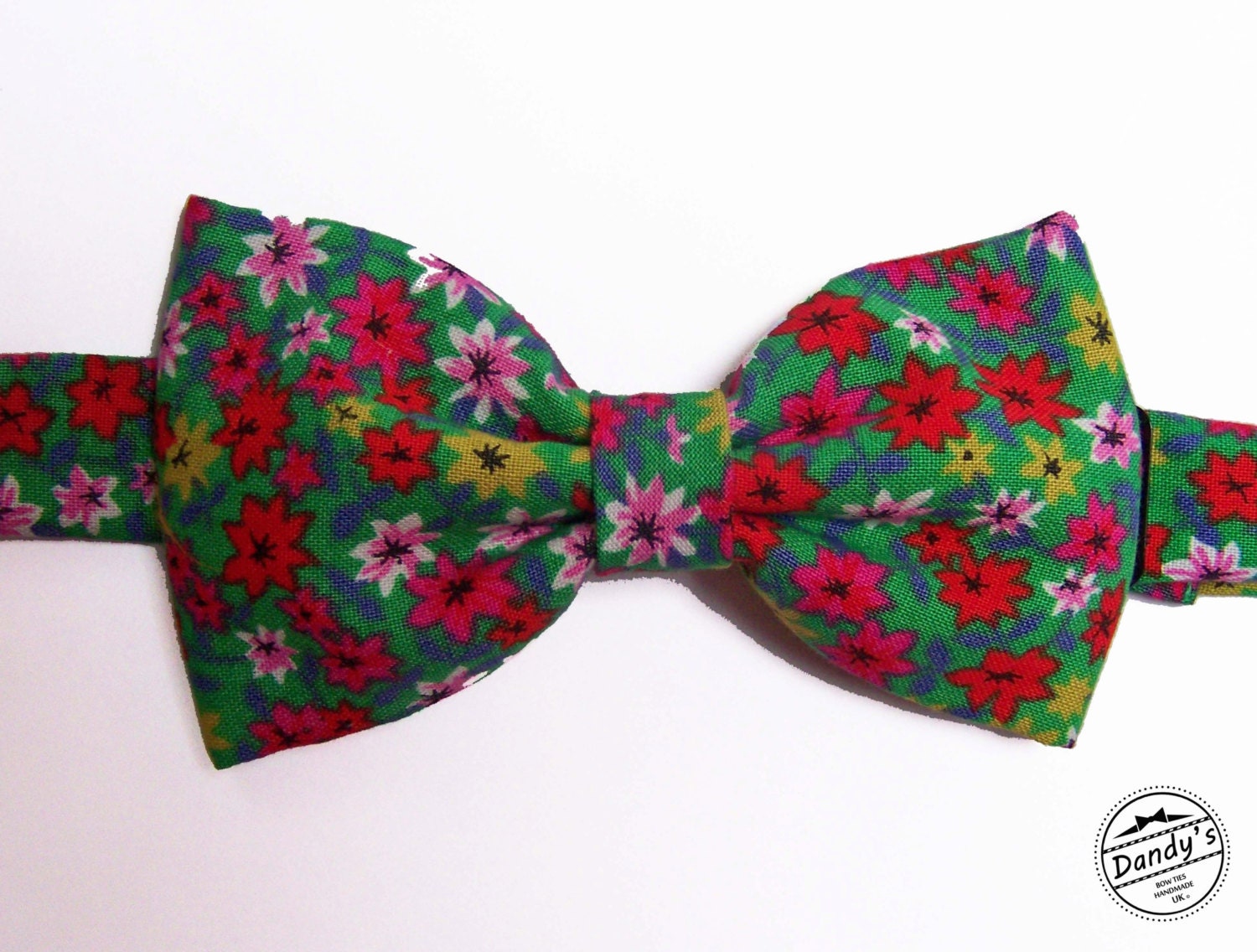 Bow tie in quirky 1960s bright floral fabric