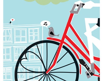 Silkscreen Bicycle Print Bike Poster - Screenprint Bike Art Bike Print - Going To See My Baby Blue - Bike Lovers Love Art Print